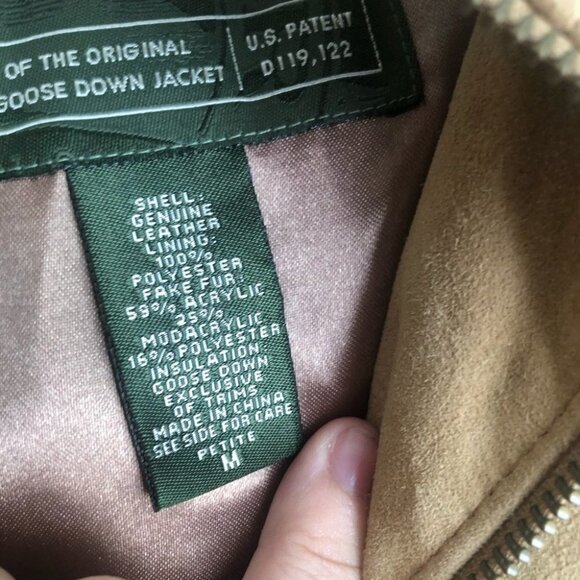 Eddie Bauer size Medium Petite Leather Suede Down Puffer Hooded Vest - Picture 6 of 7